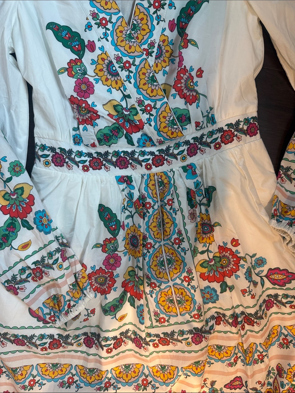 Boden White Floral Embroidered Long-Sleeve Tiered Dress - Picture 3 of 5